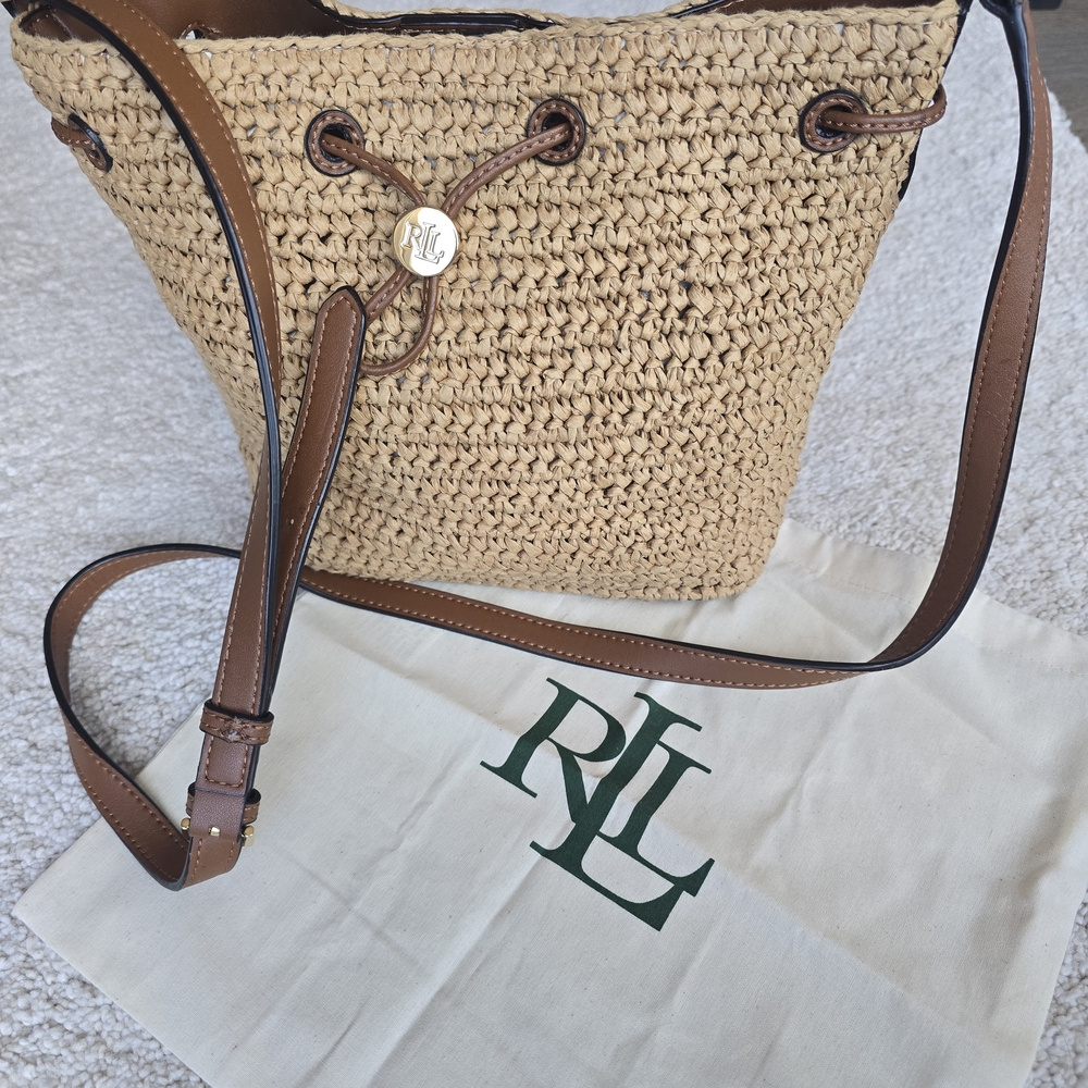 Ralph Lauren Tan Straw Bucket Bag